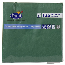 DUNI SERVETTEN DONKERGROEN 33/33 CM  2L  125 ST